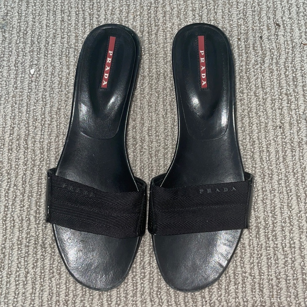 Super cute Prada sandals with small heel.